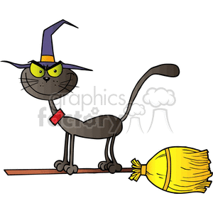 black cat riding on a witch broom