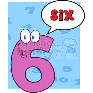 Cheerful Pink Number Six Cartoon Character