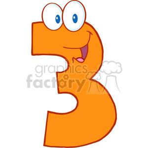 A cheerful, cartoon-style orange number 3 character with big, expressive eyes and a playful smile.