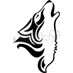 The image is a black and white vector illustration of a wolf in a howling pose. The design is stylized and simplified, making it suitable for vinyl cutting or as a tattoo template. The artwork emphasizes the outlines and shapes of the wolf, with smooth curves representing the animal's fur and features.