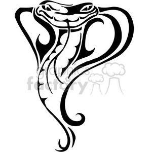 The image is a black and white outlined illustration of a stylized snake, likely a viper or cobra. The design has a tribal or tattoo art style, suitable for use as vinyl decals or similar applications. The snake's hood is expanded, indicating it may be in a defensive or striking position, and its body has decorative curves and swirls that give it an artistic flair.