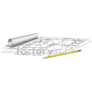 Architectural Floor Plan with Blueprint and Pencil