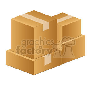 Clipart image of four cardboard boxes in different sizes, stacked together.