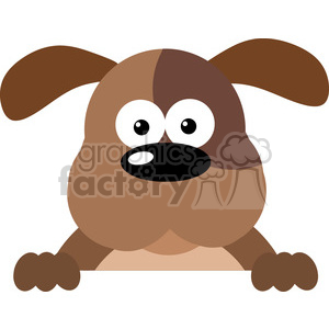   This image features a cartoon-style illustration of a comical brown dog or puppy. The dog has exaggerated, large round white eyes with simple black pupils, giving it a surprised or funny expression. It has a big black nose, floppy ears, and is displayed lying down with its paws visible in front. 