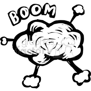 This is a black and white clipart image depicting a stylized explosion with the word BOOM above it. The explosion is represented by a thick, billowing cloud with protruding blasts or bursts indicated by smaller cloud-like shapes at the ends of lines radiating from the central mass.