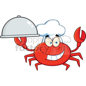   Crab Chef Cartoon Mascot Character Holding A Platter 