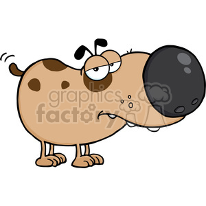 This is a comical clipart image of a dog with exaggerated features. The dog appears to be a cartoon drawing with a very large, oversized snout. Its eyes are crossed and it has a slightly puzzled or dazed expression. The dog has a tan coat with darker spots and stands on all fours.