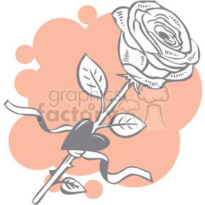 A stylized clipart image of a rose with a ribbon and heart against a peach background, symbolizing love and romance.