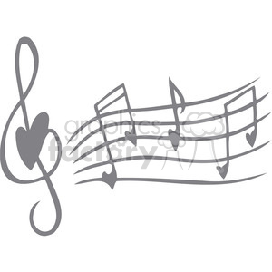 A clipart image of a musical staff with heart-shaped notes and a treble clef incorporating a heart, symbolizing love and music.