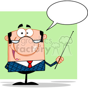 Clipart of Business Manager Gesturing With A Pointer Stick And Speech Bubble
