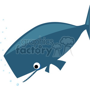 A cute, stylized clipart image of a blue whale swimming underwater with bubbles.