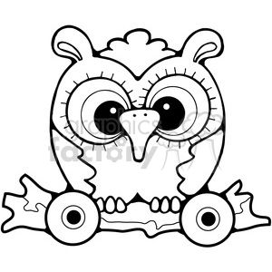 A black and white clipart image of a cute owl with large eyes, with wheels on the base - suggesting a pull toy that children pull along 