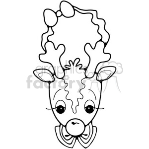 A cute clipart illustration of a reindeer wearing a wreath on its head, adorned with a bow. The reindeer has a bow around its neck as well.