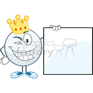   5725 Royalty Free Clip Art Winking Golf Ball With Gold Crown Showing A Sign 