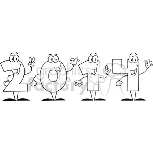 5663 Royalty Free Clip Art 2014 New Year Numbers Cartoon Characters