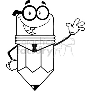   5885 Royalty Free Clip Art Business Pencil Character Waving For Greeting 