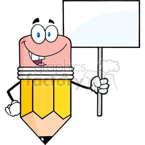 5906 Royalty Free Clip Art Smiling Pencil Cartoon Character Holding A Blank Sign