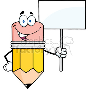   5906 Royalty Free Clip Art Smiling Pencil Cartoon Character Holding A Blank Sign 