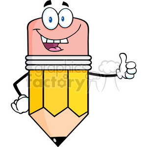   Royalty Free Clip Art Happy Pencil Cartoon Character Giving A Thumb Up 