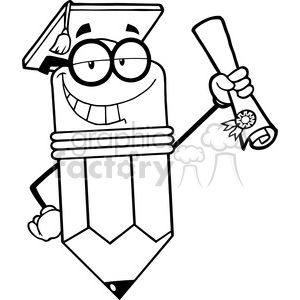 5899 Royalty Free Clip Art Happy Pencil Character Graduate Holding A Diploma