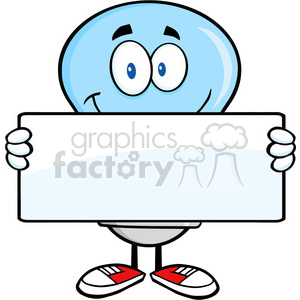 6024 Royalty Free Clip Art Blue Light Bulb Cartoon Mascot Character Holding A Banner