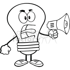   6069 Royalty Free Clip Art Angry Light Bulb Cartoon Character Screaming Into Megaphone 