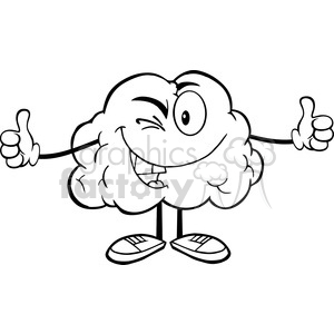 A cartoon brain character with arms, legs, and sneakers, giving a thumbs-up and winking.