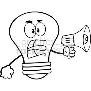 6147 Royalty Free Clip Art Angry Light Bulb Cartoon Character Screaming Into Megaphone