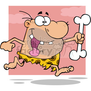   6810 Royalty Free Clip Art Happy Caveman Running With A Big Bone 