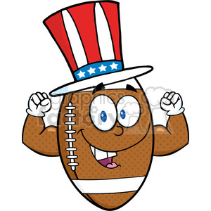   6578 Royalty Free Clip Art American Football Ball Cartoon Mascot Character With American Patriotic Hat Showing Muscle Arms 