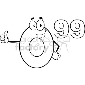   6687 Royalty Free Clip Art Black And White Price Tag Number 0-99 Cartoon Mascot Character Giving A Thumb Up 