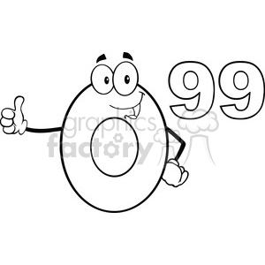 A humorous clipart image featuring anthropomorphic numbers with a character design, showcasing the price 99 cents with a smiling face giving a thumbs up.