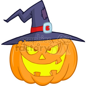 6609 Royalty Free Clip Art Halloween Pumpkin With A Witch Hat Cartoon Illustration