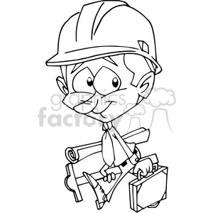 architect character cartoon in black and white