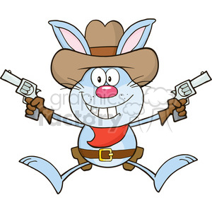 A humorous cartoon illustration of an Easter bunny dressed as a cowboy, holding two pistols and wearing a cowboy hat.