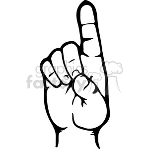 This clipart image shows a single hand gesturing a letter in American Sign Language (ASL). The hand is depicted in a position where the thumb is crossing over the palm, and the index finger is extended upward, while the other fingers are curled down. This gesture represents the letter D in ASL.