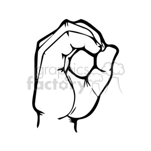 The image is a black and white clipart representation of a hand gesture for the letter O in sign language.