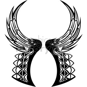 A black and white, symmetrical, tribal-styled illustration of wings.