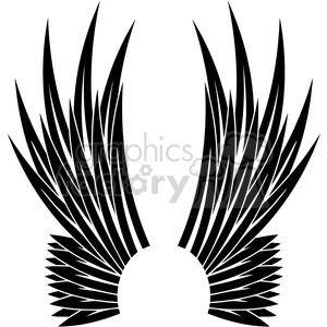 Black and white clipart image of a pair of stylized wings with sharp, elongated feathers