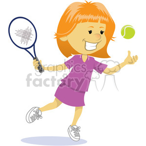 cartoon girl playing tennis clip art image