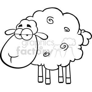 The clipart image contains a cartoon sheep with a funny expression. The sheep is illustrated in a simplistic, exaggerated style with a large, fluffy body, spiral-patterned wool, and eyeglasses on its face, which adds to the humorous nature of the character.