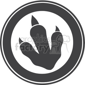 The clipart image features a stylized paw print inside a circular border. The paw print resembles that of a raptor with three toes pointing upwards, each with a prominent claw, and a fourth smaller projection that might represent a hind claw or a smaller toe.
