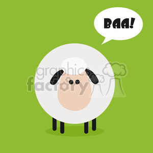The image features a stylized cartoon depiction of a sheep or lamb against a bright green background. The sheep is designed in a minimalistic way with a large round white body, a smaller round head with simple black ear shapes, and a peach-colored face with simple dot eyes and no mouth. It stands on four thin black legs. Above the sheep, there is a speech bubble with the text BAA!, which represents the onomatopoeic sound that sheep make.