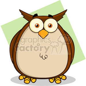 This clipart image features a cartoonish, funny-looking owl. The owl has a rounded body, large expressive eyes with a surprised or confused expression, a small beak, and is standing with its feet visible. It has brown stripes on its body and ears resembling tufts, which are typically seen on some species of owls.