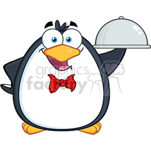 Royalty Free RF Clipart Illustration Waiter Penguin Serving Food On A Platter