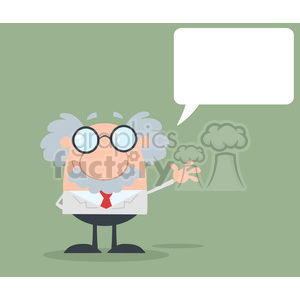   Royalty Free RF Clipart Illustration Funny Scientist Or Professor Waving With Speech Bubble Flat Design 