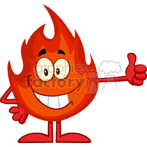   Royalty Free RF Clipart Illustration Smiling Fire Cartoon Mascot Character Giving A Thumb Up 