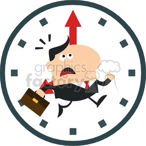 8275 Royalty Free RF Clipart Illustration Hurried Manager Running Past A Clock Modern Flat Design Vector Illustration