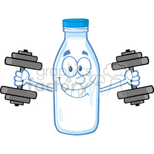   Royalty Free RF Clipart Illustration Smiling Milk Bottle Character Training With Dumbbells 
