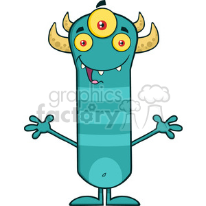 8923 Royalty Free RF Clipart Illustration Happy Horned Blue Monster Cartoon Character With Welcoming Open Arms Vector Illustration Isolated On White